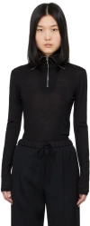 JIL SANDER BLACK HALF-ZIP LONG SLEEVE POLO