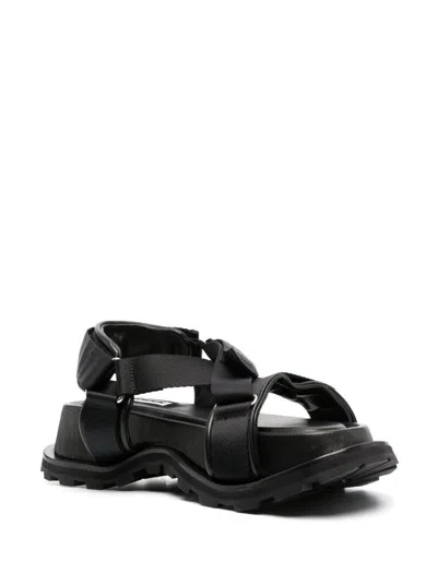 Jil Sander Black Hiking Platform Sandals With Touch Strap In Leather Woman