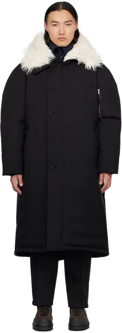 JIL SANDER BLACK HOODED DOWN COAT