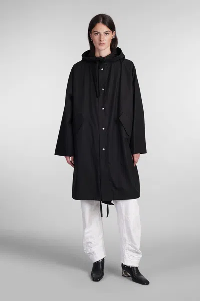 JIL SANDER BLACK HOODED MIDI PARKA