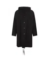 JIL SANDER BLACK HOODED MIDI PARKA