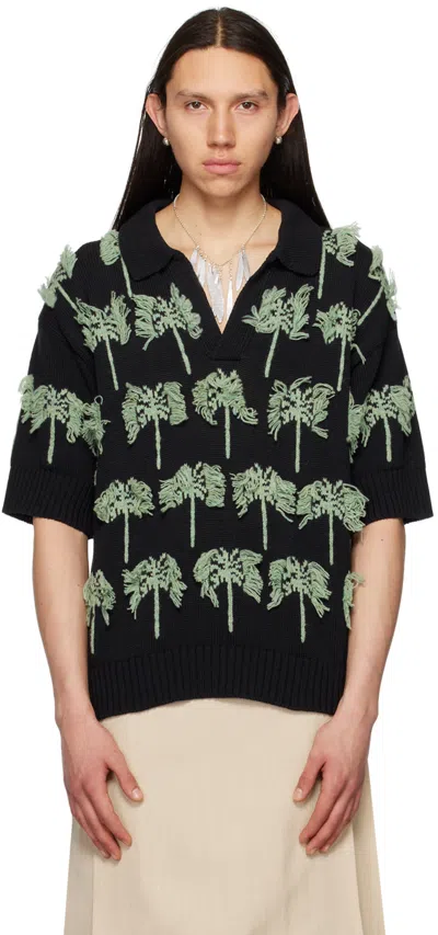 Jil Sander Black Jacquard Polo In 982 - Open Black