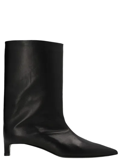 JIL SANDER BLACK LEATHER ANKLE BOOTS