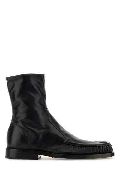 JIL SANDER BLACK LEATHER ANKLE BOOTS