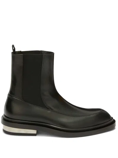 JIL SANDER BLACK LEATHER ANKLE BOOTS