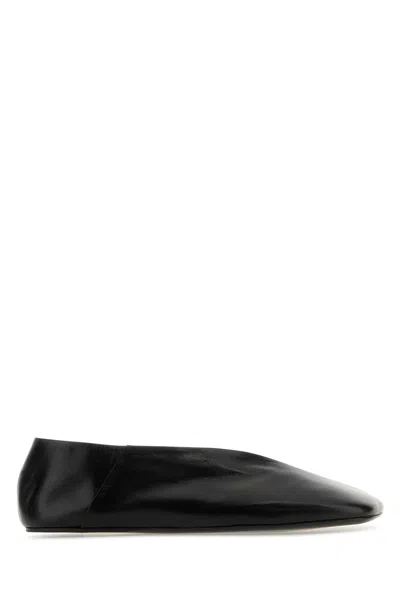 Jil Sander Black Leather Ballet Flats In 1