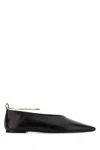 Jil Sander Leather Ballerina Flats Pointed Toe Ankle Strap In Black