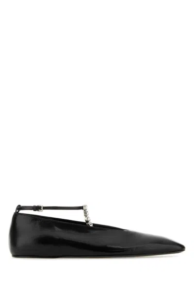 JIL SANDER WOMEN BLACK LEATHER BALLET FLATS, 6.5 LUXURY BALLET FLATS FOR WOMEN DARVEYS