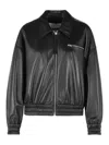 Jil Sander Leather Bomber Jacket Collared Pockets Elasticated Hem In Black