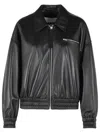 Jil Sander Leather Bomber Jacket Collared Pockets Elasticated Hem In Black