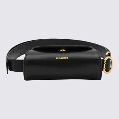 Jil Sander Black Leather Cannolo Small Tote Bag