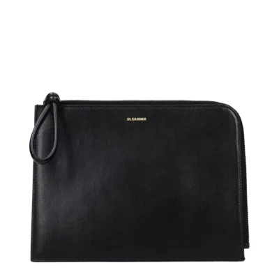 Jil Sander Black Leather Clutch Women's Bag
