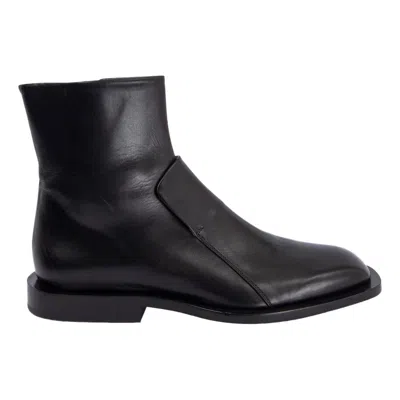 Pre-owned Jil Sander Black Leather Flat Ankle Boots Shoes 39