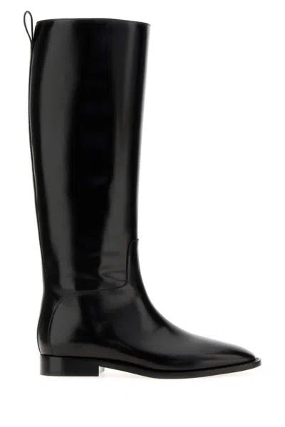 JIL SANDER BLACK LEATHER LUNE BOOTS