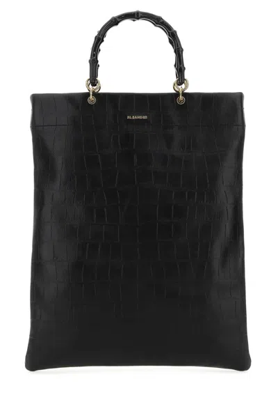 Jil Sander Black Leather Medium Shopping Bag In 1