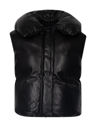 JIL SANDER BLACK LEATHER PADDED GILET