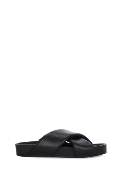 Jil Sander Black Leather Padded Slipper With Cross-straps