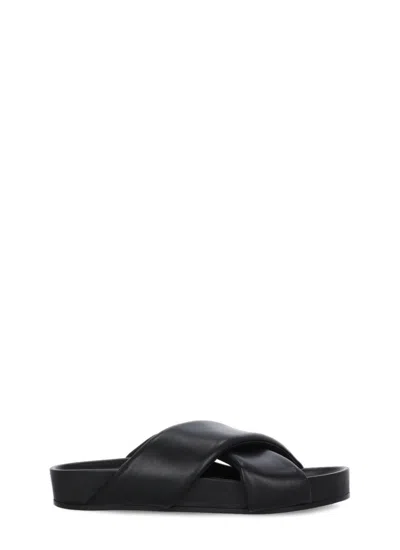 Jil Sander Black Leather Padded Slipper With Cross-straps
