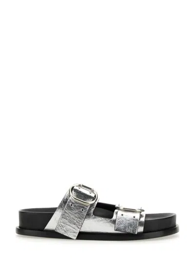 Jil Sander Black Leather Sandals With Buckle Detail In Silver