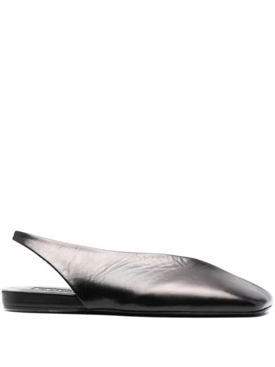 Jil Sander Black Leather Slingback Ballet Flats