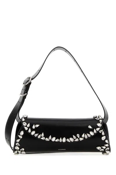 Jil Sander Black Leather Small Cannolo Mini Crossbody Handbag In Brown