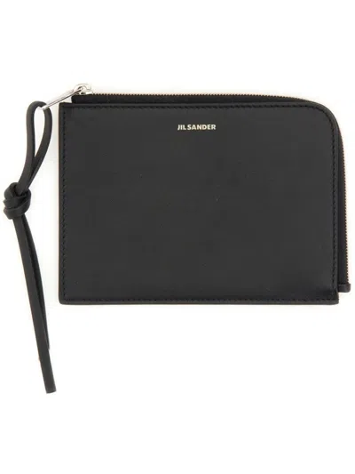 JIL SANDER BLACK LEATHER WALLET WITH SUBTLE LOGO