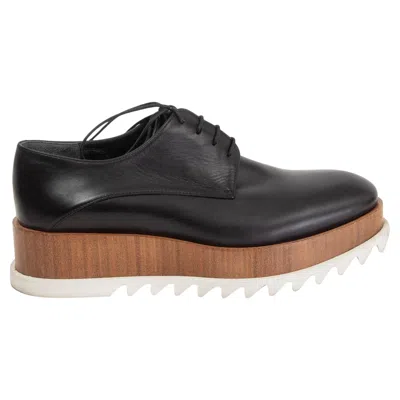 Pre-owned Jil Sander Black Leather Wooden Platform Derbys Flats Shoes 38