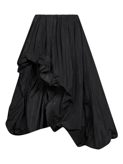 Jil Sander Black Lightweight Taffeta Asymmetric Draped Skirt In Silver