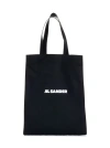 Jil Sander Black Linen And Cotton Canvas Medium Tote Bag In Black