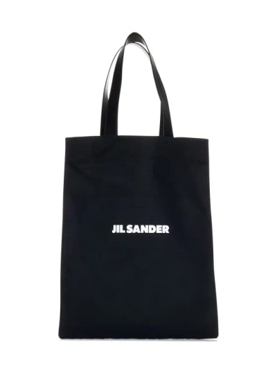 JIL SANDER BLACK LINEN AND COTTON CANVAS MEDIUM TOTE BAG