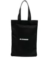 Jil Sander Black Tote Bag With Logo Print In Canvas Woman In Black