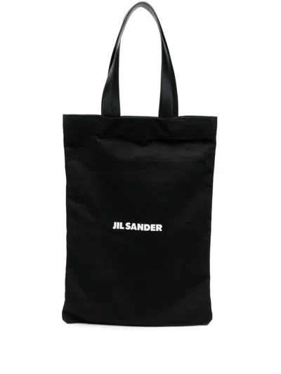 JIL SANDER BLACK LINEN BLEND BAG