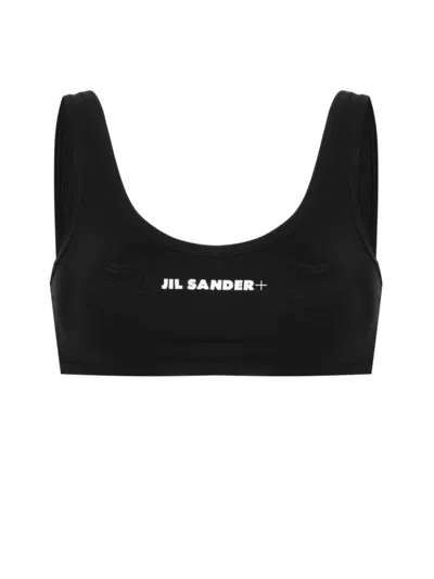 JIL SANDER JIL SANDER BLACK LOGO BIKINI TOP WITH SCOOP NECKLINE