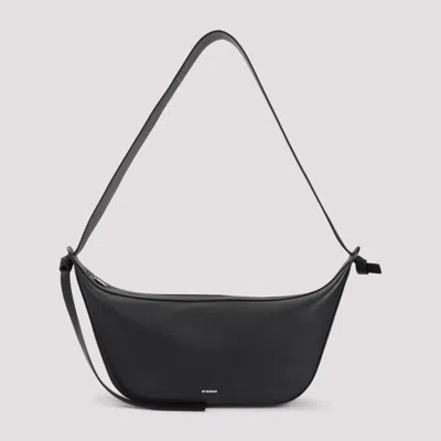 Jil Sander Smooth Finish Leather Shoulder Bag Design In Black