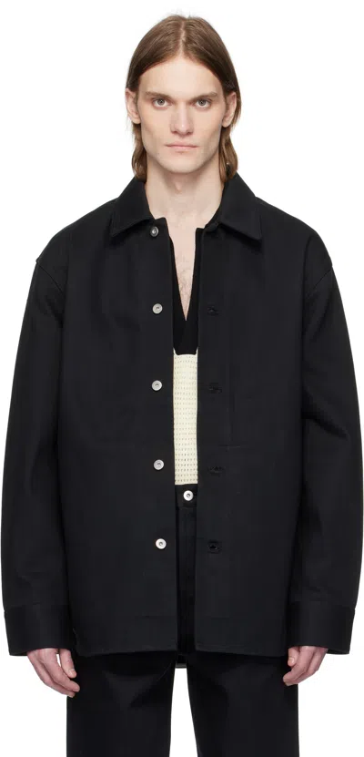 Jil Sander Black Logo Patch Denim Overhirt In 001 Black