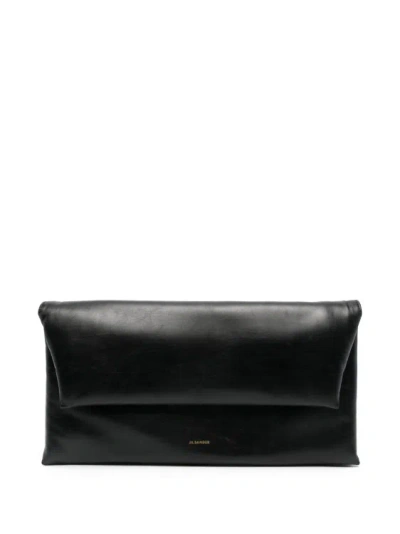 Jil Sander Logo-print Leather Clutch Bag In Black