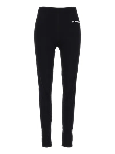 JIL SANDER BLACK LOGO PRINT LEGGINGS