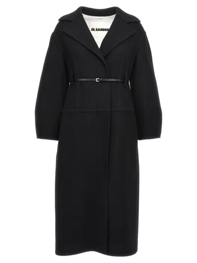 JIL SANDER BLACK LONG WOOL COAT