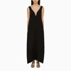 JIL SANDER BLACK LOW-CUT WOOL LONG DRESS