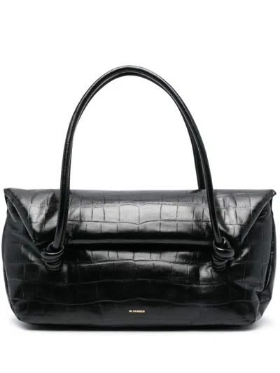 Jil Sander Black Medium Crocodile-effect Shoulder Bag