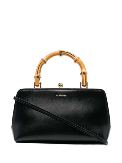 Jil Sander Black Mini Goji Handbag With Signature Bamboo Handles In Leather Woman