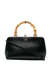 JIL SANDER BLACK MINI GOJI HANDBAG WITH SIGNATURE BAMBOO HANDLES IN LEATHER WOMAN