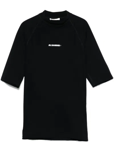JIL SANDER BLACK MOCK NECK LOGO T-SHIRT