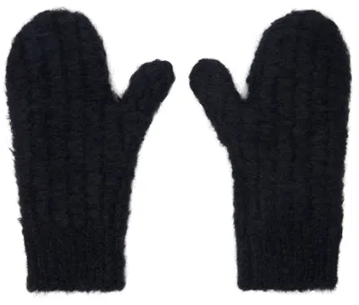 Jil Sander Black Mohair & Alpaca Mittens In 001 Black