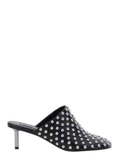 JIL SANDER BLACK MULES WITH LOW HEEL AND ALL-OVER STUD EMBELLISHMENTS IN LEATHER WOMAN