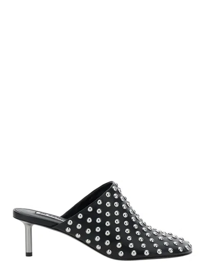 Jil Sander Black Mules With Low Heel And All-over Stud Embellishments In Leather Woman
