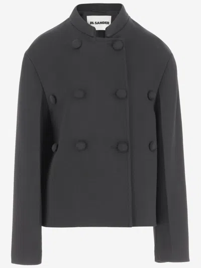 Jil Sander Black Oversized Wool Jacket In Green