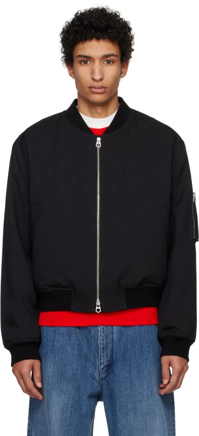 Jil Sander Black Padded Bomber Jacket In 001 Black