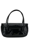 Jil Sander Knot Small Black Shoulder Bag With Laminated Logo In Patent Leather In Black