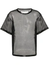 JIL SANDER BLACK PERFORATED LEATHER T-SHIRT